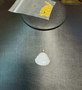 淡紫色翡翠佛公金墜鍊